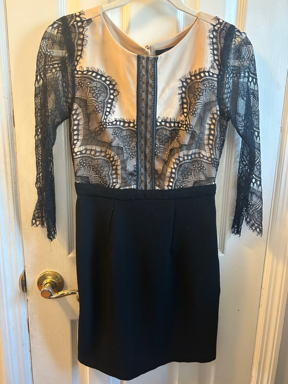 Forever 21 Black and Nude Lace Long-Sleeve Sheath Dress